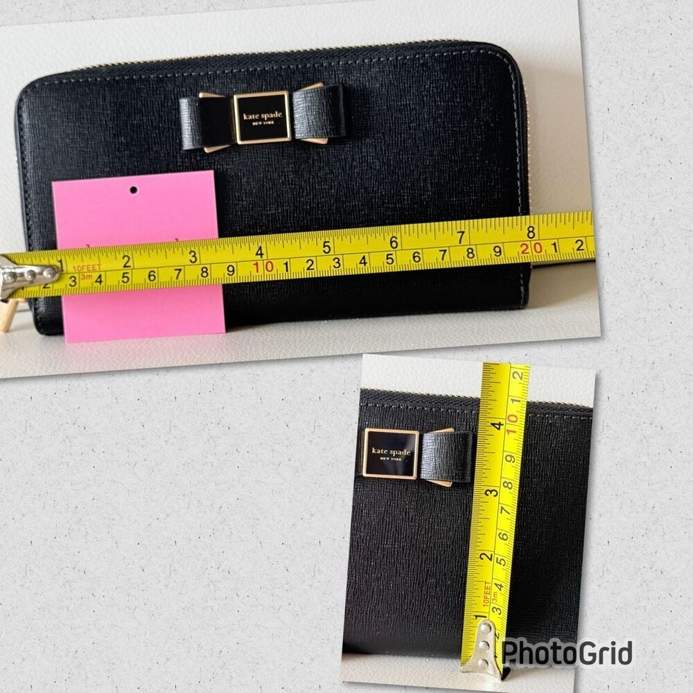 NWT Kate Spade Black Leather Morgan Bow Embellished Zip Around Continental Walle - Picture 14 of 16